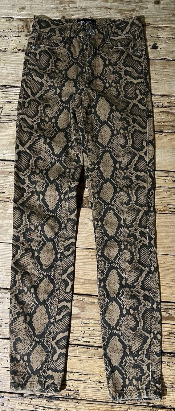 Zara Women Size 2 Brown Snake Print Jeans -NWOT